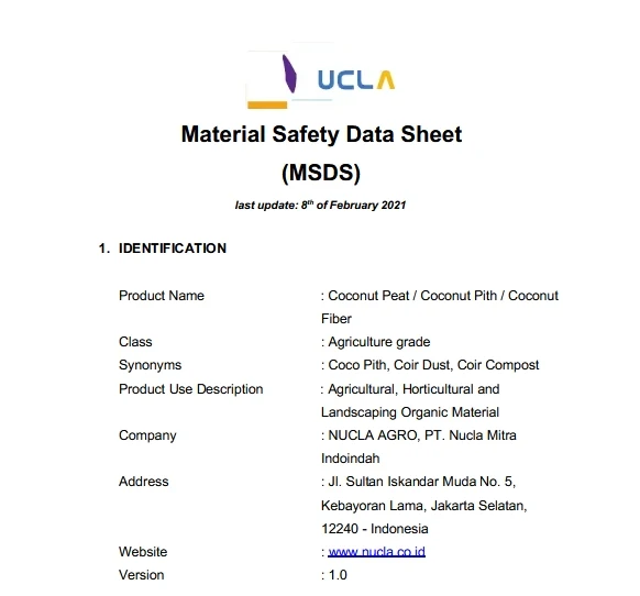 msds kirim cocopeat